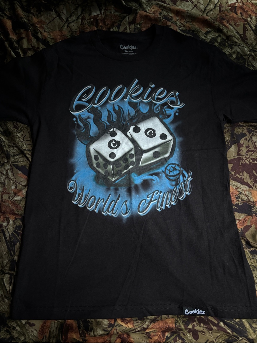 Cookies Men's Black Graphic Tee with Blue Dice Artwork